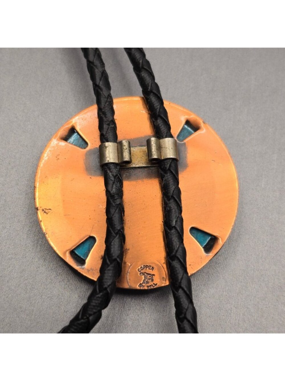 VTG Bell Trading Post Copper Faux Turquoise Birdman Bolo Tie Southwestern Boho - Picture 6 of 11